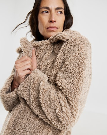 Mushroom Button Front Borg Teddy Coat