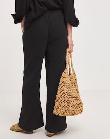 Black Cheesecloth Wide Leg Trousers