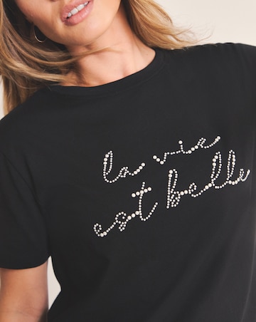 Simply Be Black La Vie Est Belle Pearl Graphic T-Shirt