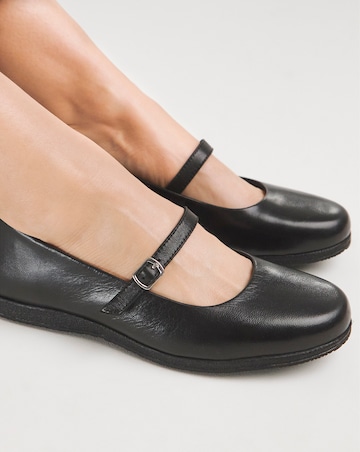 Heavenly Soles Annette Mary Jane Flat Leather Ballerina - Wide Fit (E)