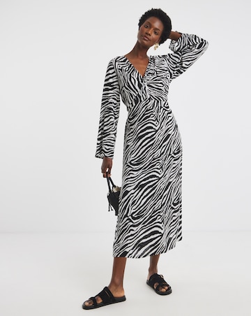 Crinkle Twist Detail Midi Dress With Long Sleeves