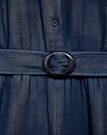 Mango Textured Cotton Navy Jumpsuit