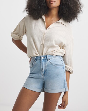 Simply Be Light Wash Roll Hem Mom Shorts