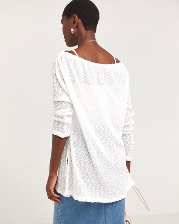 Boucle Textured Slash Neck Longline Top