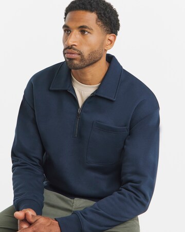 Relaxed 1/4 Zip Polo Neck Sweatshirt-Navy