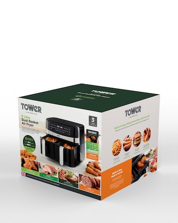 Tower 2x 4.5Litre 1600W Vortex Black Dual Basket Digital Air Fryer T17088
