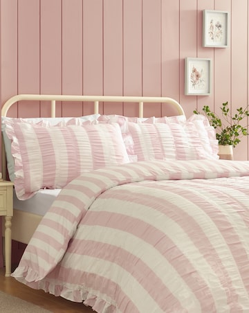 Catherine Lansfield Seersucker Frill Stripe Duvet Cover Set