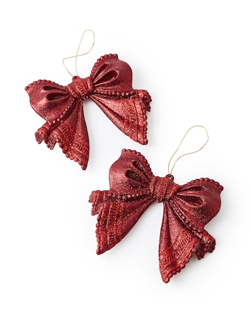 Gisela Graham Red Glitter Bow Hanging Decoration - Set of 2