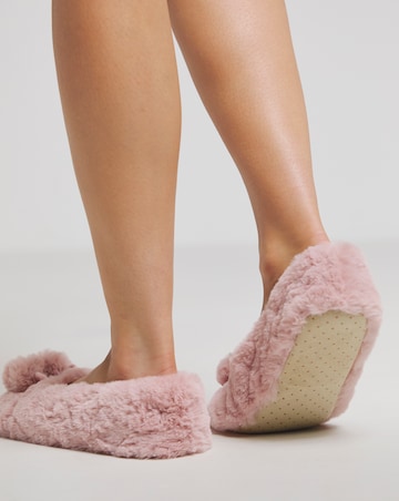 Ebony Pom Pom Ballerina Slippers Extra Wide EEE Fit