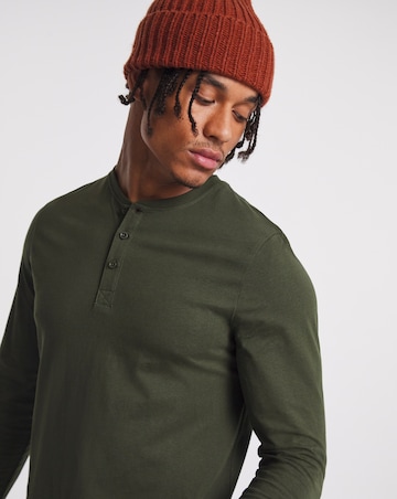 Long Sleeve Grandad T-Shirt Long Length- Khaki