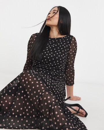 Mesh Pleated Ballet Slash Neck Dress