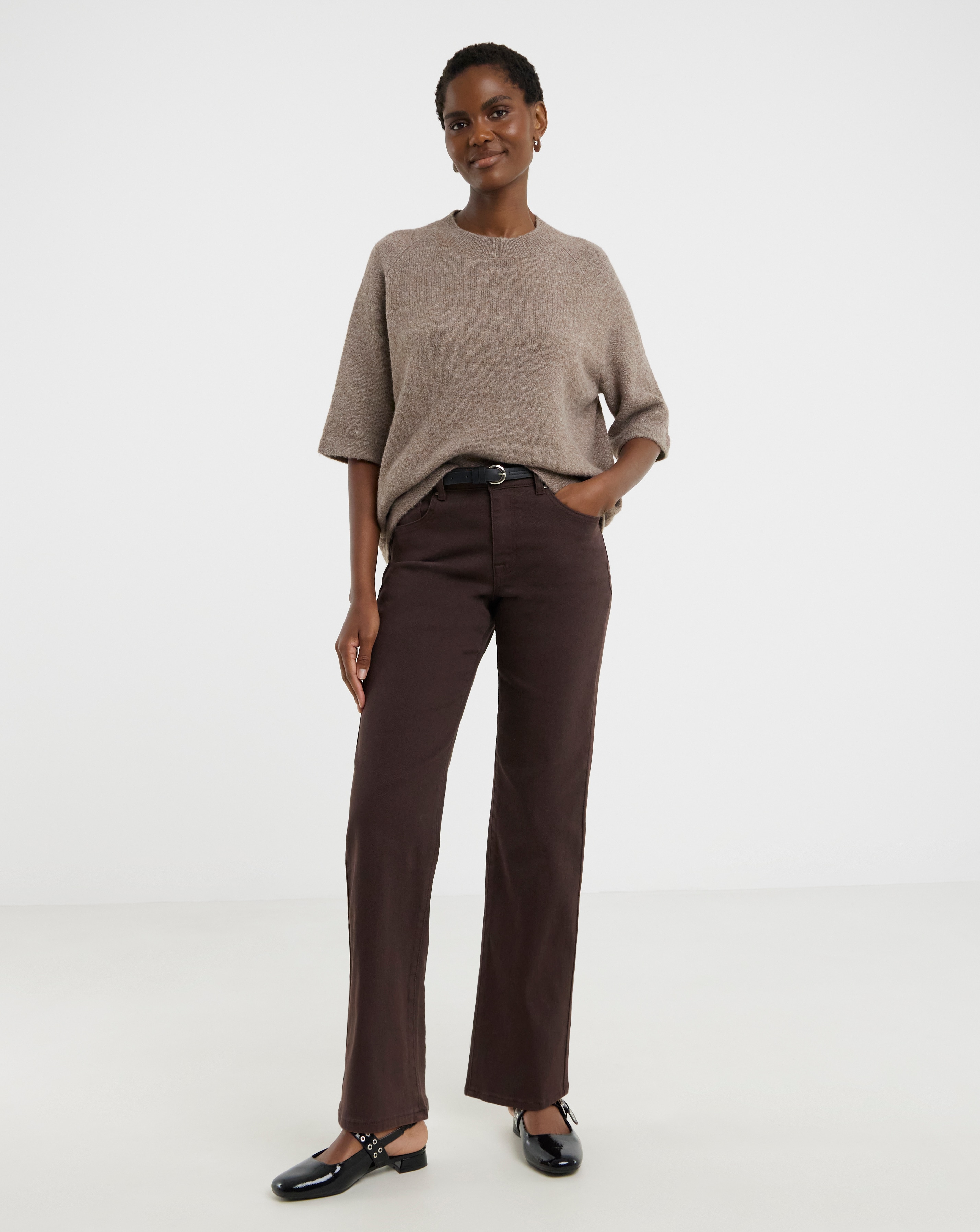Cosy Yarn Mocha Short Sleeve Jumper | JD Williams