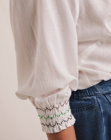 Julipa Linen Mix Embroidered Cuff Button Down Blouse