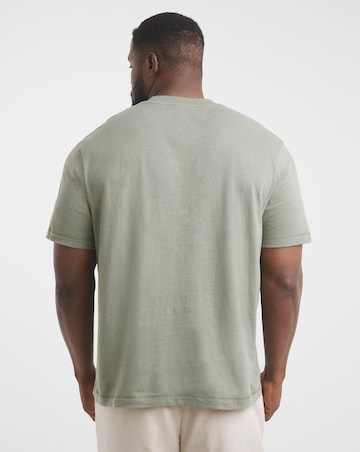 Linen Blend Relaxed Fit T-Shirt- Khaki