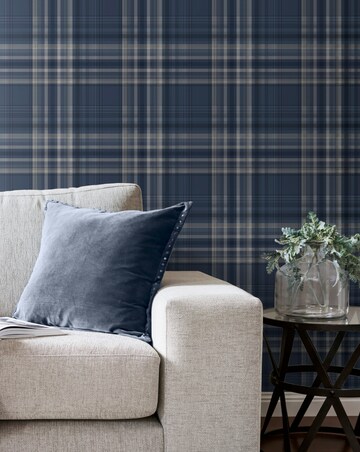Catherine Lansfield Navy Kelso Check Wallpaper