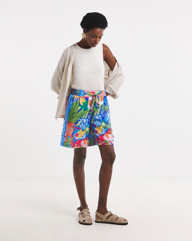 Multi Print Linen Mix Short