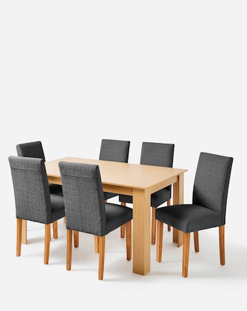 Dakota Large Dining Table with 6 Ava Fabric Chairs