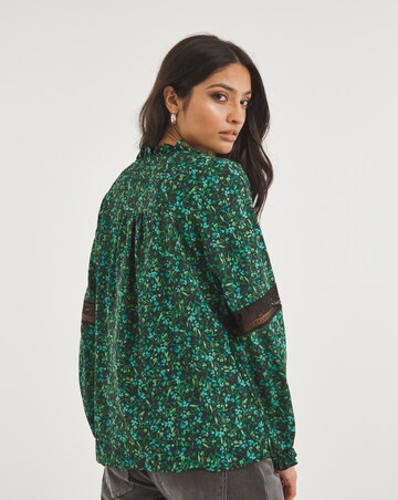 Premium Lace Trim Detail Tie Neck Blouse