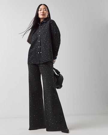 Black Embellished Oversized Denim Shirt