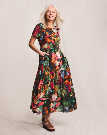 Julipa Textured Crinkle Button Shoulder Tiered Dress