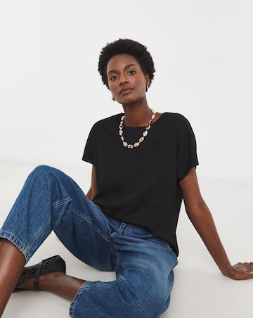 Black Crew Neck Textured Top