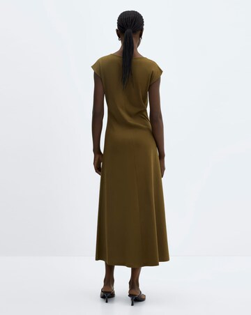 Mango Brown V Neck Midaxi Dica Dress