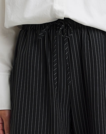 Black Pinstripe Drawstring Wide Leg Trouser