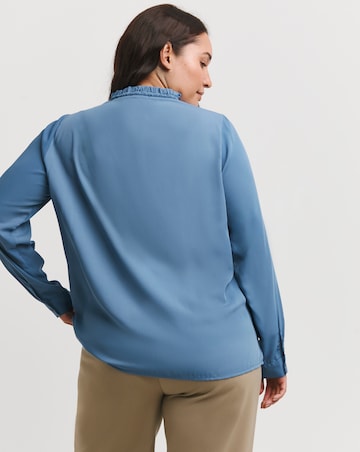 Blue Frill Collar Tie Neck Top