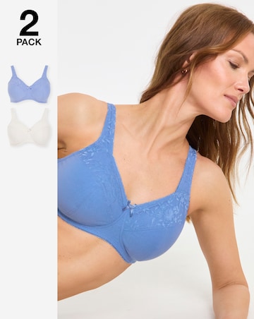 Pretty Secrets (2 Pack) New Sarah Cotton Full Cup Non Wired Bras (B-G) Blue/Crm