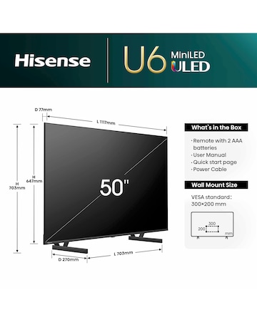 Hisense 50in 50U6NQTUK Smart 4K UHD HDR Mini-LED TV with Amazon Alexa
