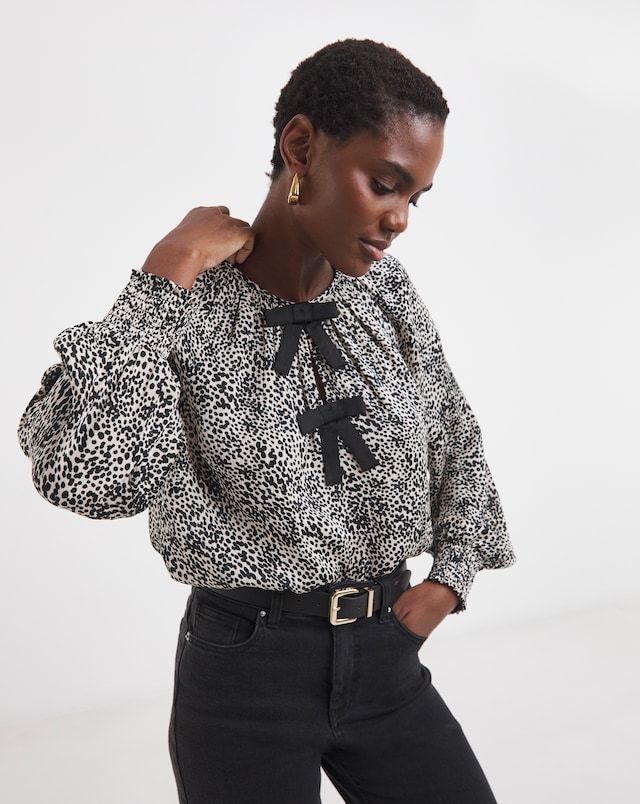 Bow Front Satin Raglan Sleeve Blouse