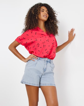 Black Spot Short Sleeve Pocket Front Blouse