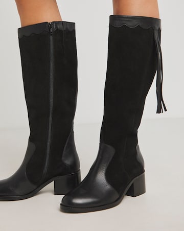 Joe Browns Black Suede Knee High Boot- Extra Wide Fit (EEE) & Super Curvy Calf