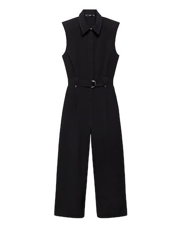Mango Linen Blend Belted Jumpsuit