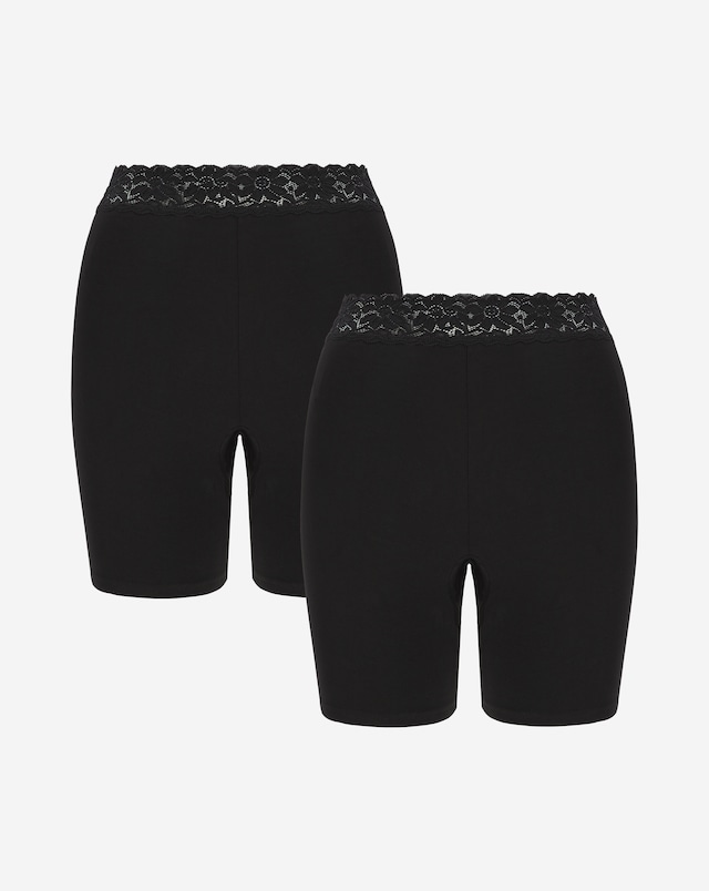 Pretty Secrets (2 Pack) Cotton Comfort Lace Trim Shorts Black/Black