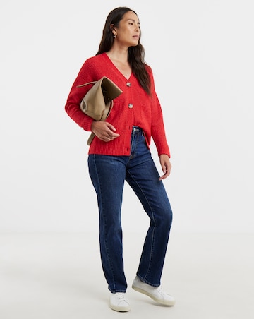 Red Button Rib Cardigan