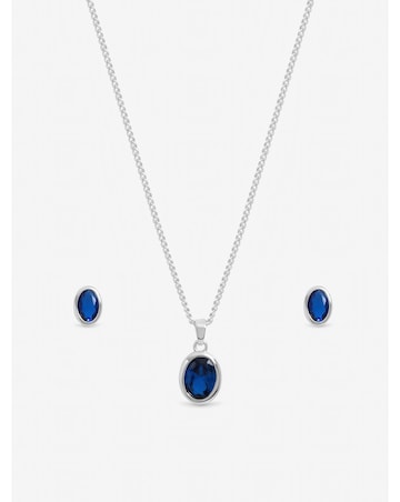 Inicio Sterling Silver Plated Sapphire Oval Bezel Set - Gift Box