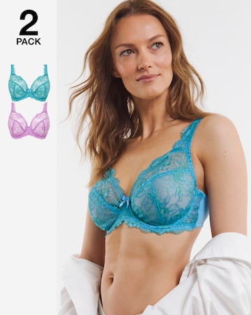 Pretty Secrets (2 Pack) Ella Lace Full Cup Wired Bras (B-H) Lilac/Blue