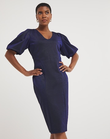 Volume Sleeve Glitter Bodycon Dress