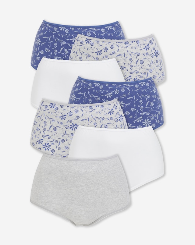 Pretty Secrets (7 Pack) Cotton Full Fit Knickers Blue Floral