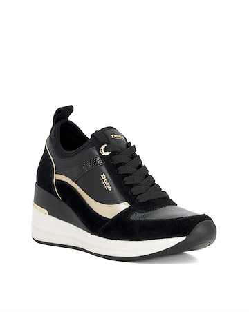 Dune Ellaina Black Wedge Lace Up Trainers