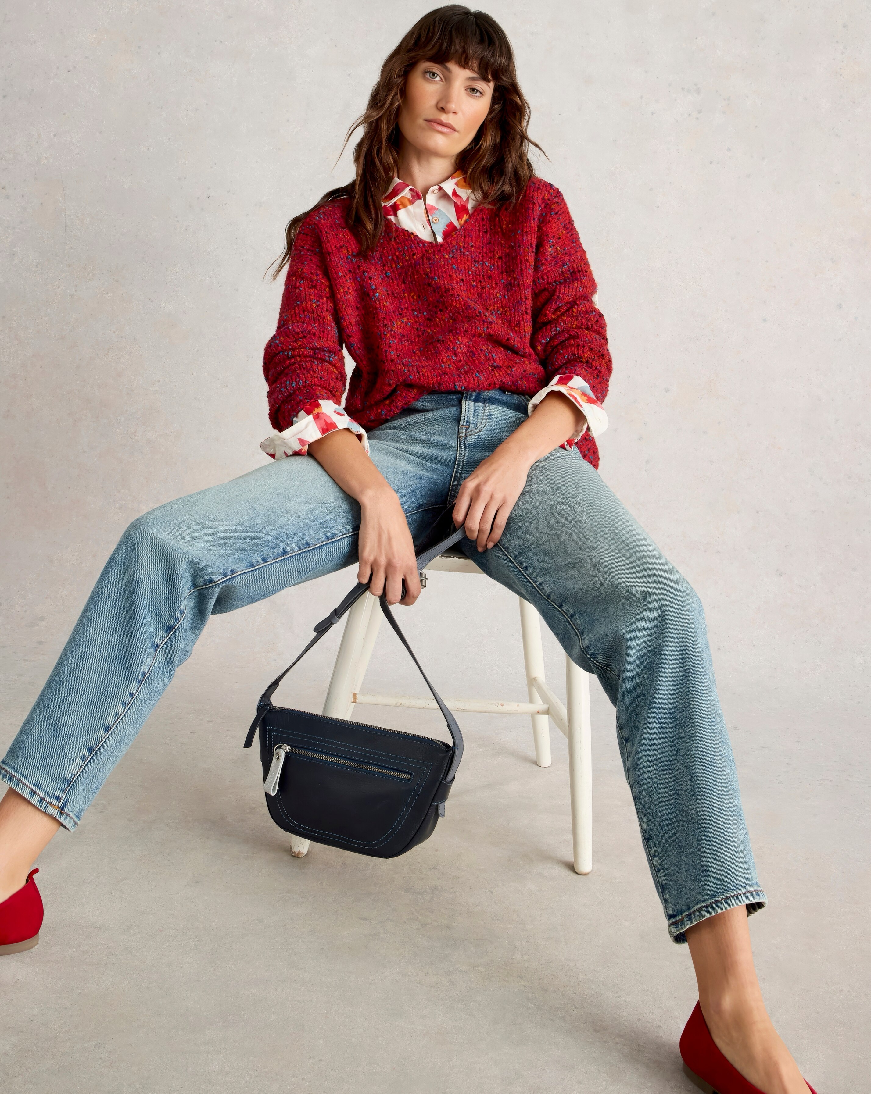 White Stuff Textured V Neck Jumper