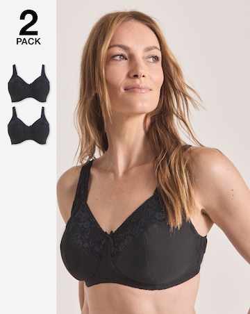 Pretty Secrets (2 Pack) New Sarah Cotton Full Cup Non Wired Bras (B-G) Blk/Blk