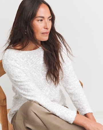 Sequin Boucle Slash Neck Top