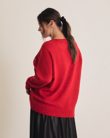 Simply Be Red V-Neck Pearl Cable Knit Jumper