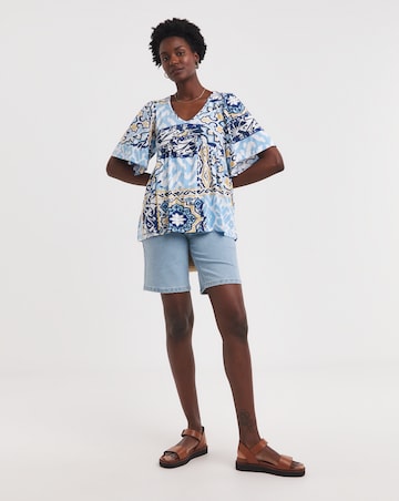 Printed V Neck Angel Sleeve Print Top