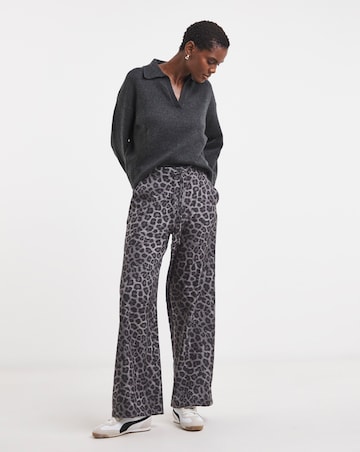 Grey Animal Textured Wide Leg Trouser