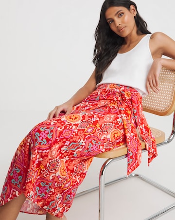 Coral Printed Fixed Wrap Skirt