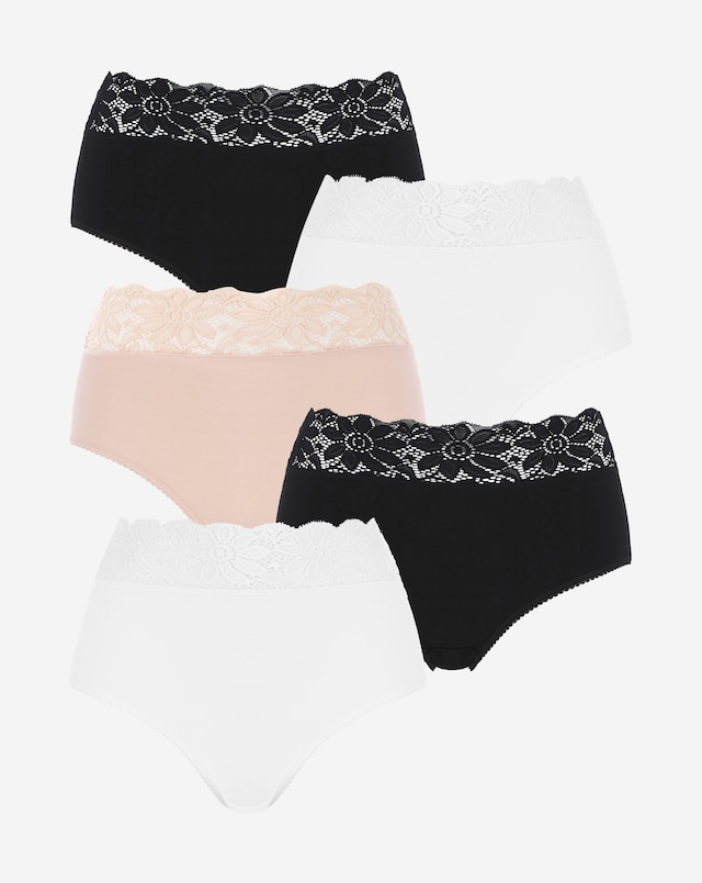 Pretty Secrets (5 Pack) Lace Top Full Brief Knickers Black/White/Blush