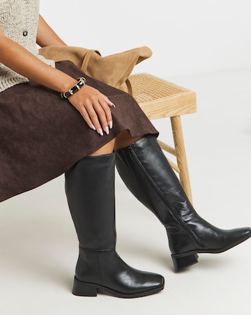 Cressida Block Heel Leather Knee Boots - Extra Wide Fit (EEE) & Super Curvy Calf